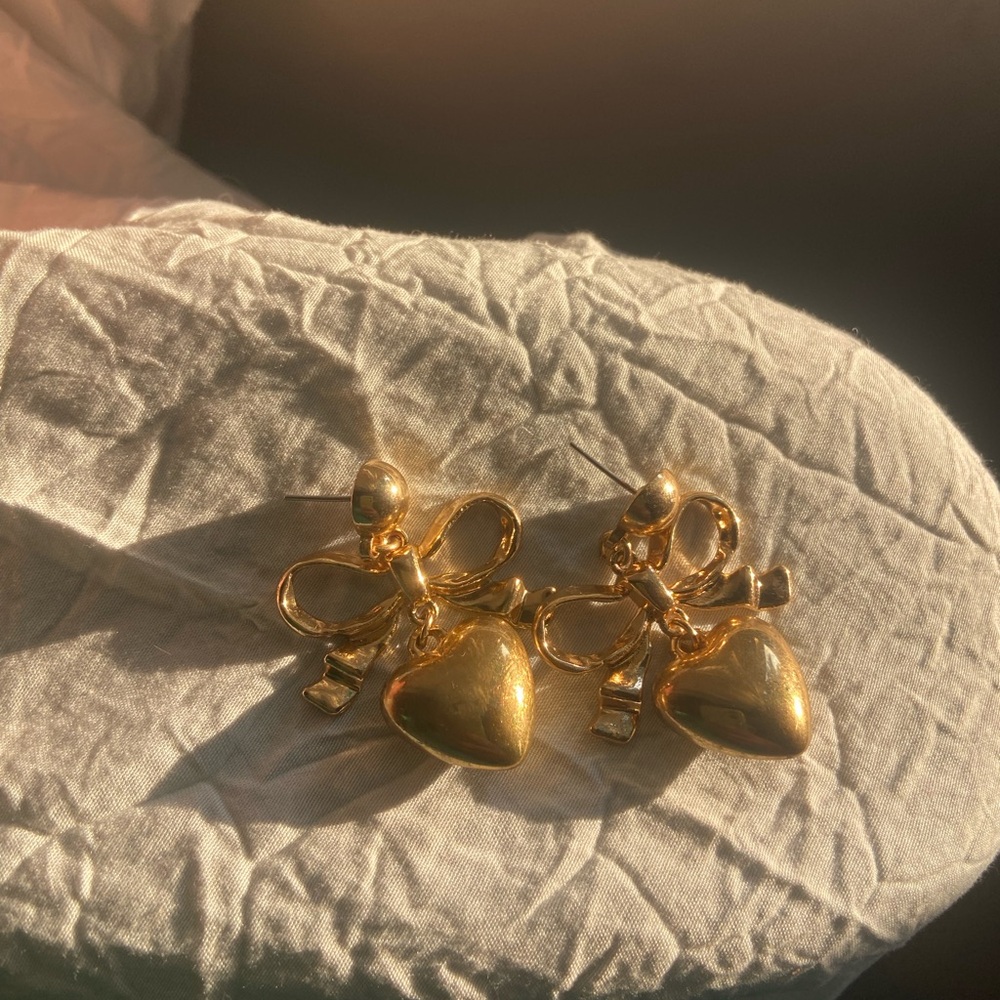 Gold Heart Bow Earrings
